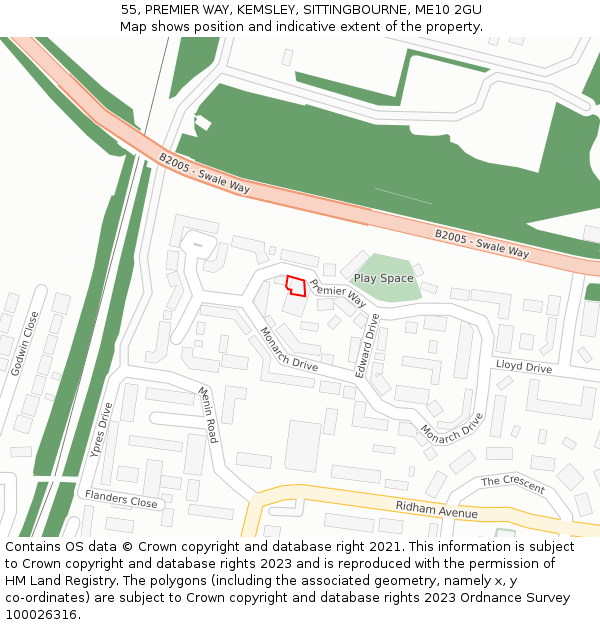 55, PREMIER WAY, KEMSLEY, SITTINGBOURNE, ME10 2GU: Location map and indicative extent of plot