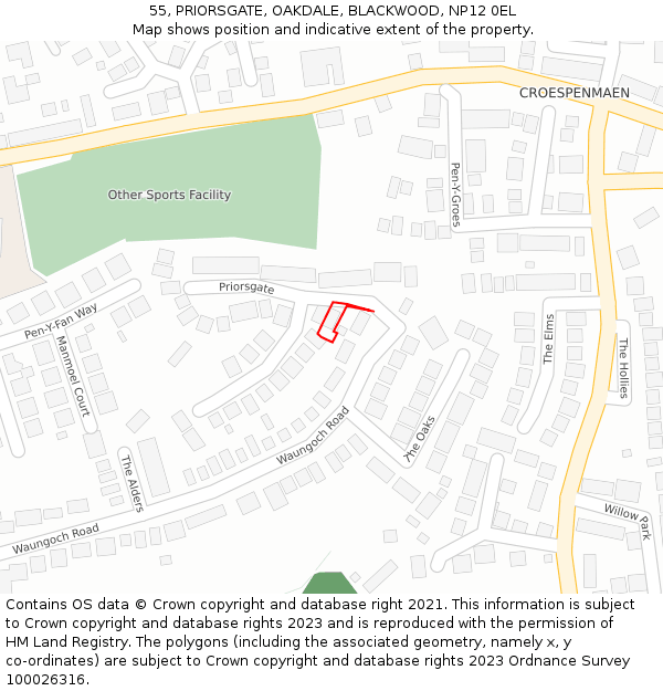 55, PRIORSGATE, OAKDALE, BLACKWOOD, NP12 0EL: Location map and indicative extent of plot