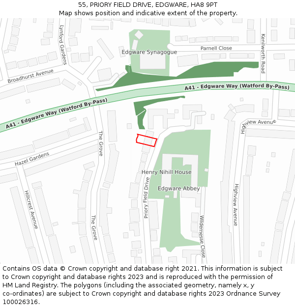 55, PRIORY FIELD DRIVE, EDGWARE, HA8 9PT: Location map and indicative extent of plot