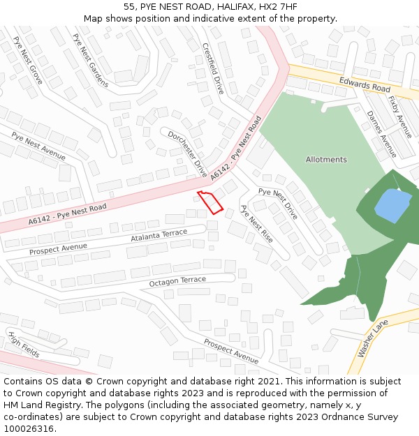 55, PYE NEST ROAD, HALIFAX, HX2 7HF: Location map and indicative extent of plot