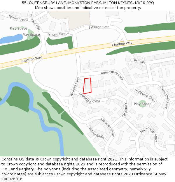 55, QUEENSBURY LANE, MONKSTON PARK, MILTON KEYNES, MK10 9PQ: Location map and indicative extent of plot