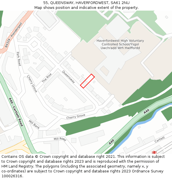 55, QUEENSWAY, HAVERFORDWEST, SA61 2NU: Location map and indicative extent of plot