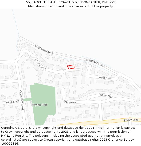 55, RADCLIFFE LANE, SCAWTHORPE, DONCASTER, DN5 7XS: Location map and indicative extent of plot