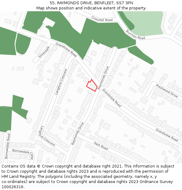 55, RAYMONDS DRIVE, BENFLEET, SS7 3PN: Location map and indicative extent of plot