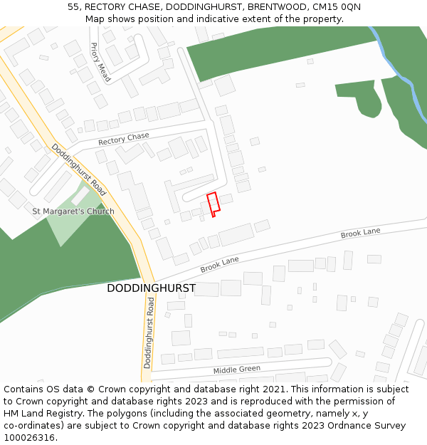 55, RECTORY CHASE, DODDINGHURST, BRENTWOOD, CM15 0QN: Location map and indicative extent of plot