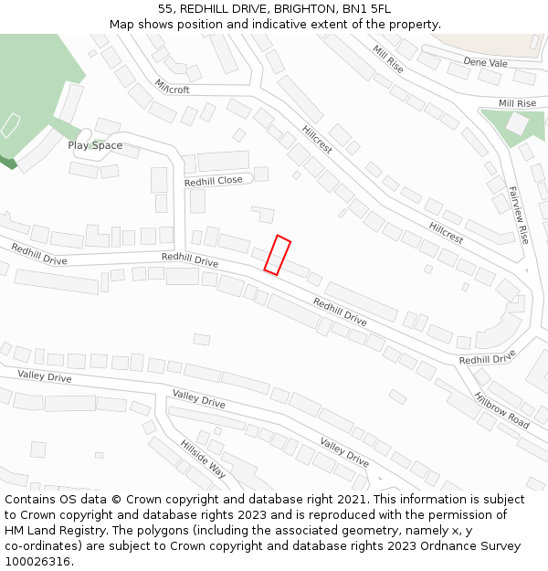 55, REDHILL DRIVE, BRIGHTON, BN1 5FL: Location map and indicative extent of plot