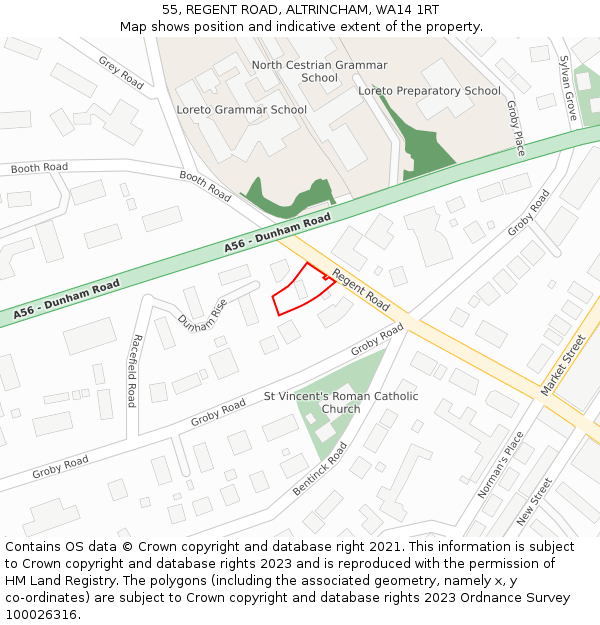 55, REGENT ROAD, ALTRINCHAM, WA14 1RT: Location map and indicative extent of plot