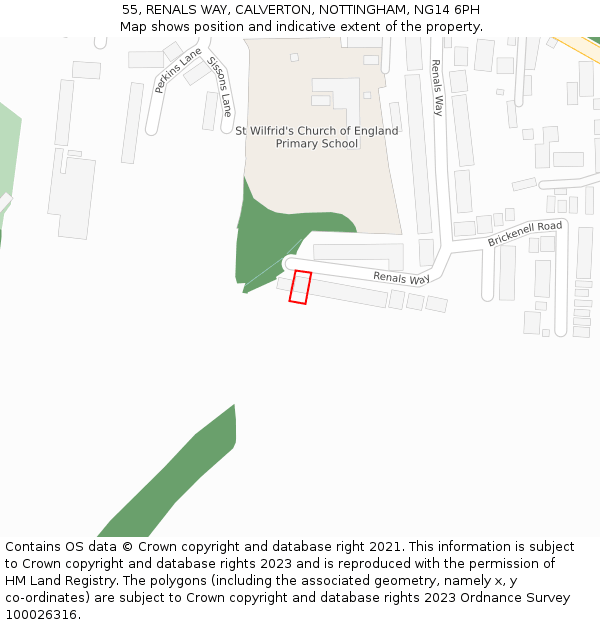 55, RENALS WAY, CALVERTON, NOTTINGHAM, NG14 6PH: Location map and indicative extent of plot