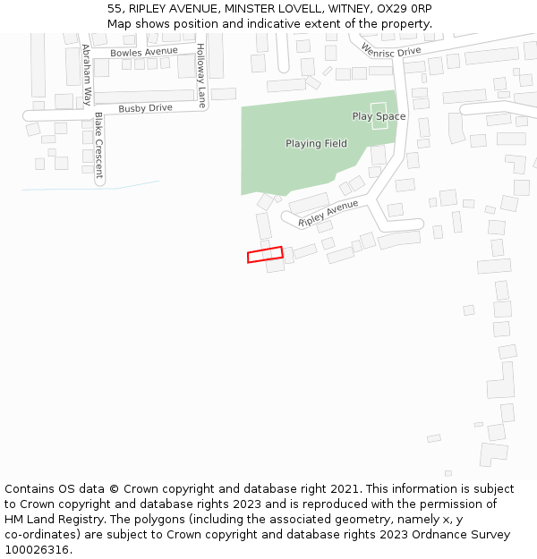 55, RIPLEY AVENUE, MINSTER LOVELL, WITNEY, OX29 0RP: Location map and indicative extent of plot