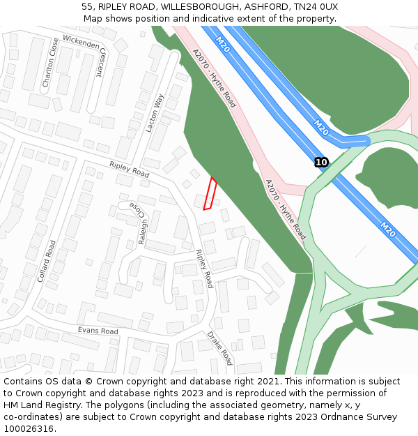 55, RIPLEY ROAD, WILLESBOROUGH, ASHFORD, TN24 0UX: Location map and indicative extent of plot