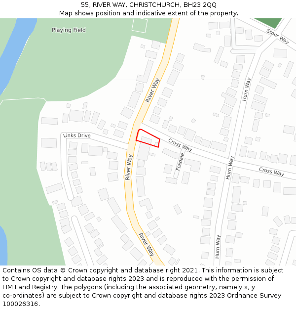 55, RIVER WAY, CHRISTCHURCH, BH23 2QQ: Location map and indicative extent of plot