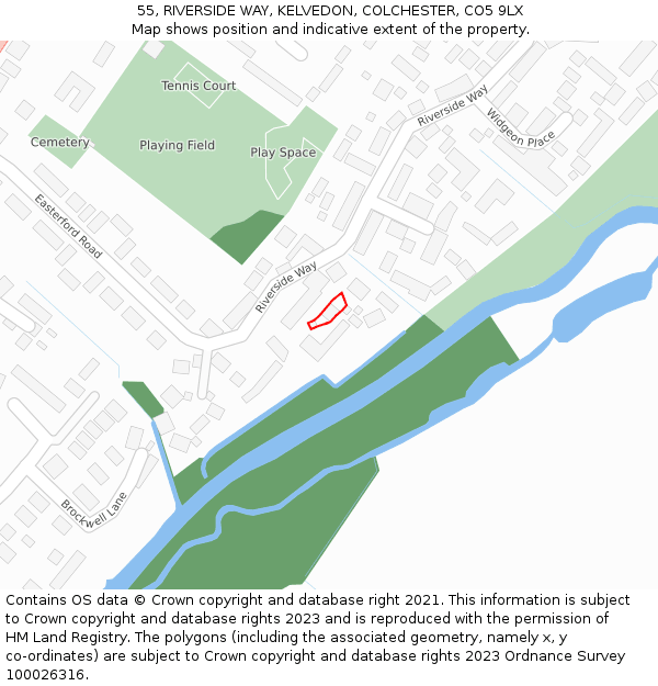 55, RIVERSIDE WAY, KELVEDON, COLCHESTER, CO5 9LX: Location map and indicative extent of plot