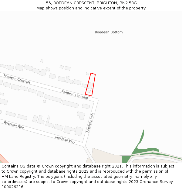 55, ROEDEAN CRESCENT, BRIGHTON, BN2 5RG: Location map and indicative extent of plot