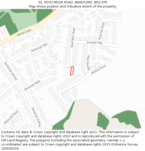 55, ROYD MOOR ROAD, BRADFORD, BD4 0TR: Location map and indicative extent of plot