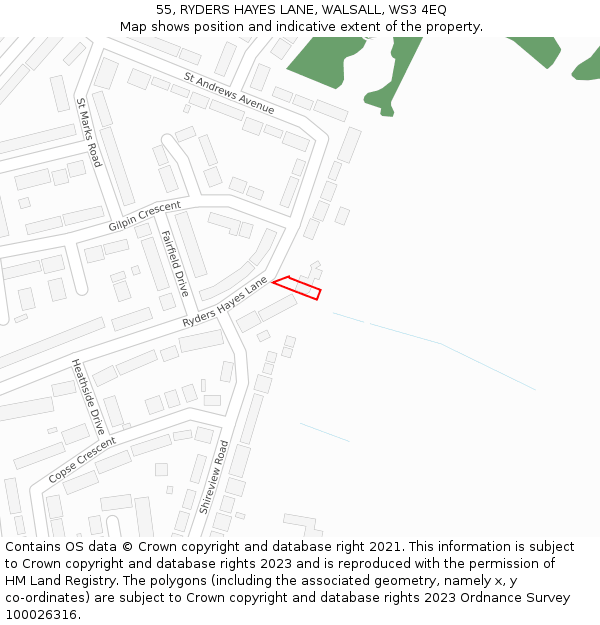 55, RYDERS HAYES LANE, WALSALL, WS3 4EQ: Location map and indicative extent of plot