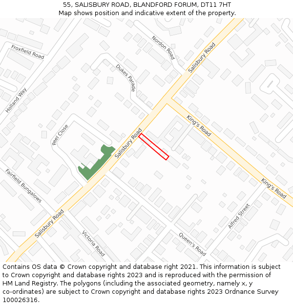 55, SALISBURY ROAD, BLANDFORD FORUM, DT11 7HT: Location map and indicative extent of plot