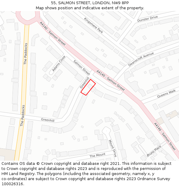 55, SALMON STREET, LONDON, NW9 8PP: Location map and indicative extent of plot