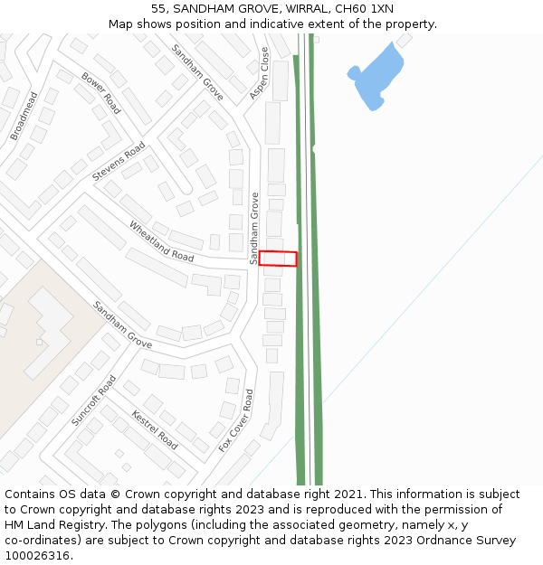 55, SANDHAM GROVE, WIRRAL, CH60 1XN: Location map and indicative extent of plot