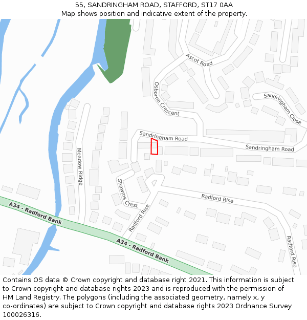 55, SANDRINGHAM ROAD, STAFFORD, ST17 0AA: Location map and indicative extent of plot