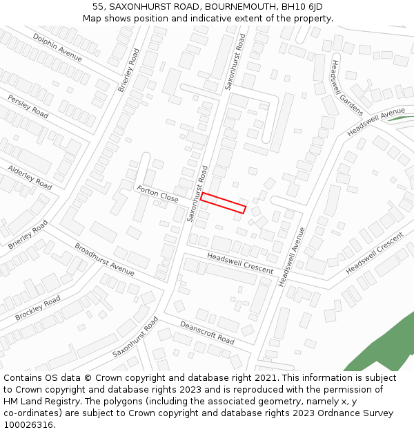 55, SAXONHURST ROAD, BOURNEMOUTH, BH10 6JD: Location map and indicative extent of plot