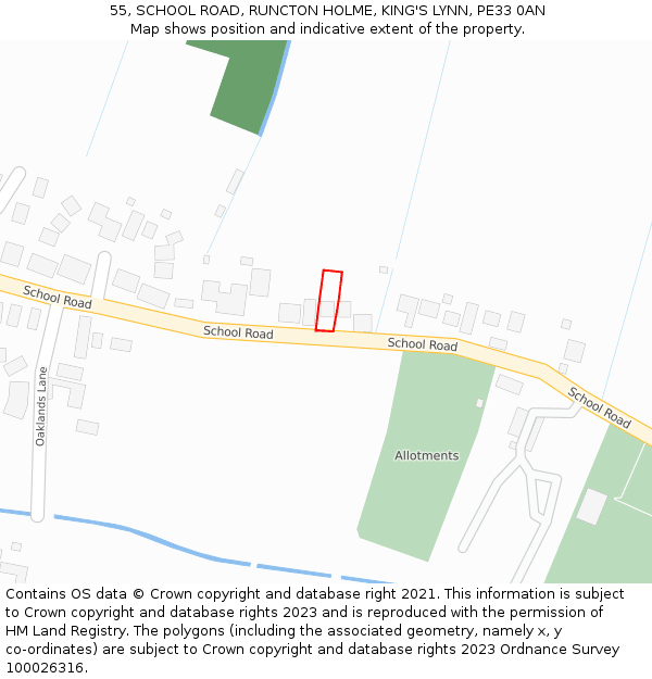 55, SCHOOL ROAD, RUNCTON HOLME, KING'S LYNN, PE33 0AN: Location map and indicative extent of plot