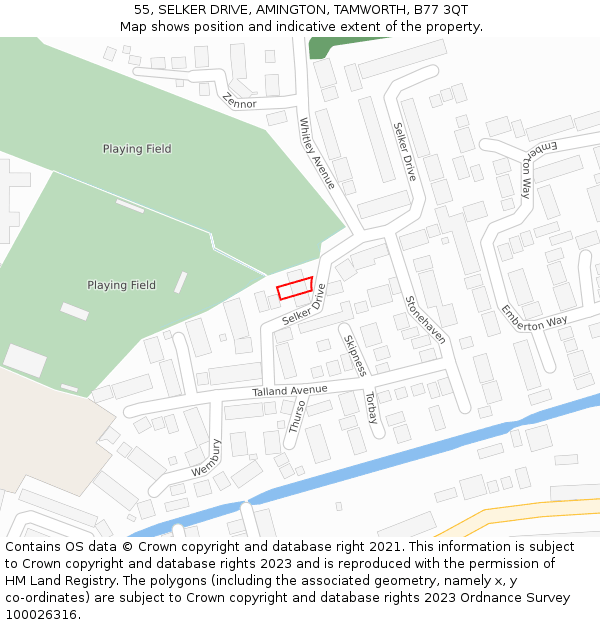 55, SELKER DRIVE, AMINGTON, TAMWORTH, B77 3QT: Location map and indicative extent of plot