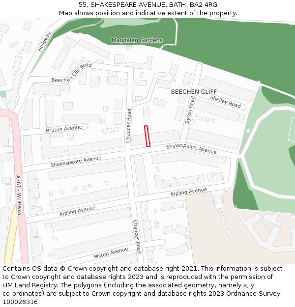 55, SHAKESPEARE AVENUE, BATH, BA2 4RG: Location map and indicative extent of plot