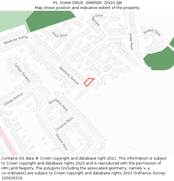55, SHAW DRIVE, GRIMSBY, DN33 2JB: Location map and indicative extent of plot
