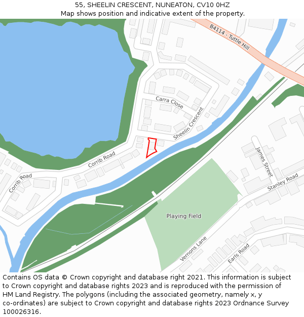 55, SHEELIN CRESCENT, NUNEATON, CV10 0HZ: Location map and indicative extent of plot