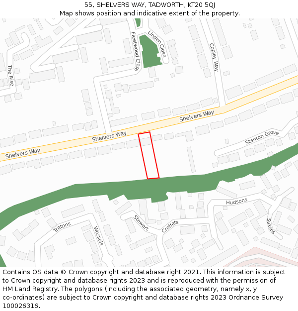 55, SHELVERS WAY, TADWORTH, KT20 5QJ: Location map and indicative extent of plot