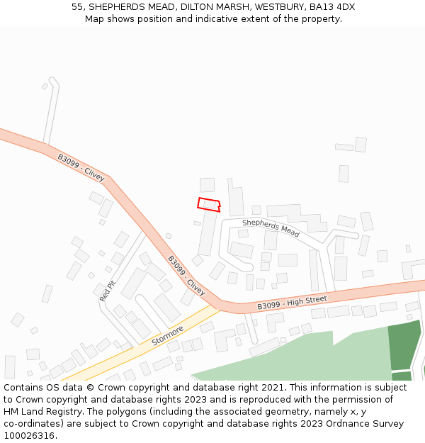 55, SHEPHERDS MEAD, DILTON MARSH, WESTBURY, BA13 4DX: Location map and indicative extent of plot