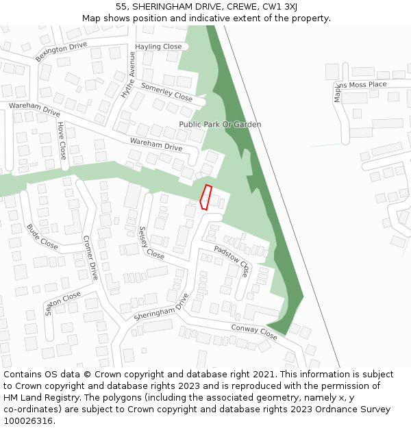 55, SHERINGHAM DRIVE, CREWE, CW1 3XJ: Location map and indicative extent of plot