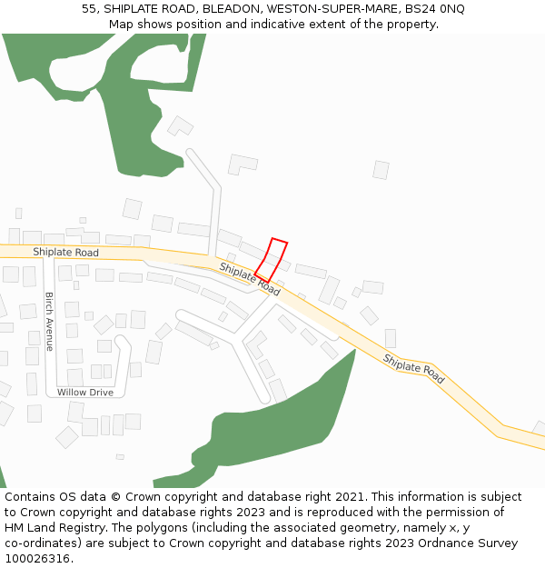 55, SHIPLATE ROAD, BLEADON, WESTON-SUPER-MARE, BS24 0NQ: Location map and indicative extent of plot