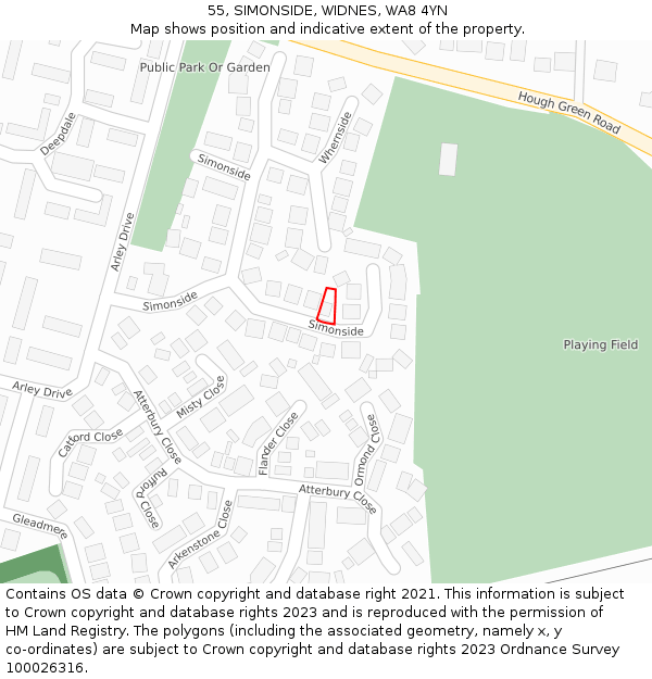 55, SIMONSIDE, WIDNES, WA8 4YN: Location map and indicative extent of plot