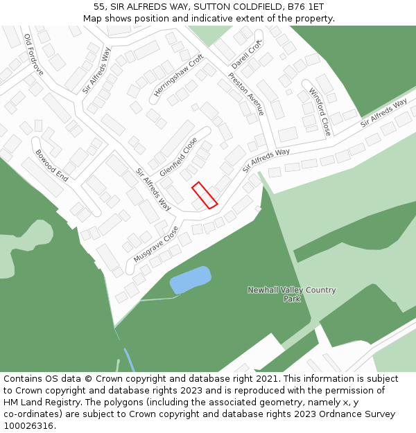 55, SIR ALFREDS WAY, SUTTON COLDFIELD, B76 1ET: Location map and indicative extent of plot