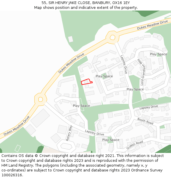 55, SIR HENRY JAKE CLOSE, BANBURY, OX16 1EY: Location map and indicative extent of plot