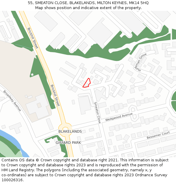 55, SMEATON CLOSE, BLAKELANDS, MILTON KEYNES, MK14 5HQ: Location map and indicative extent of plot