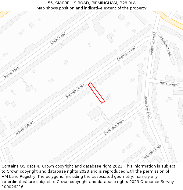 55, SMIRRELLS ROAD, BIRMINGHAM, B28 0LA: Location map and indicative extent of plot