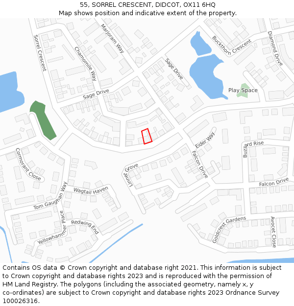 55, SORREL CRESCENT, DIDCOT, OX11 6HQ: Location map and indicative extent of plot