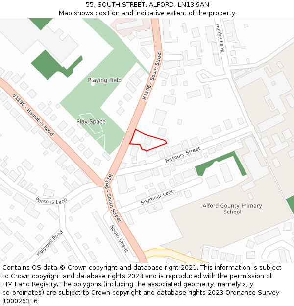 55, SOUTH STREET, ALFORD, LN13 9AN: Location map and indicative extent of plot