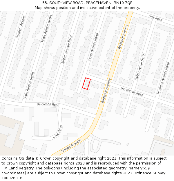 55, SOUTHVIEW ROAD, PEACEHAVEN, BN10 7QE: Location map and indicative extent of plot