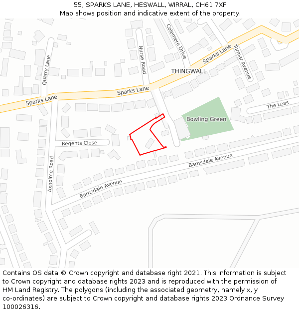 55, SPARKS LANE, HESWALL, WIRRAL, CH61 7XF: Location map and indicative extent of plot