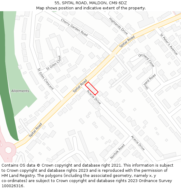 55, SPITAL ROAD, MALDON, CM9 6DZ: Location map and indicative extent of plot