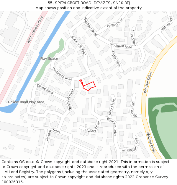 55, SPITALCROFT ROAD, DEVIZES, SN10 3FJ: Location map and indicative extent of plot