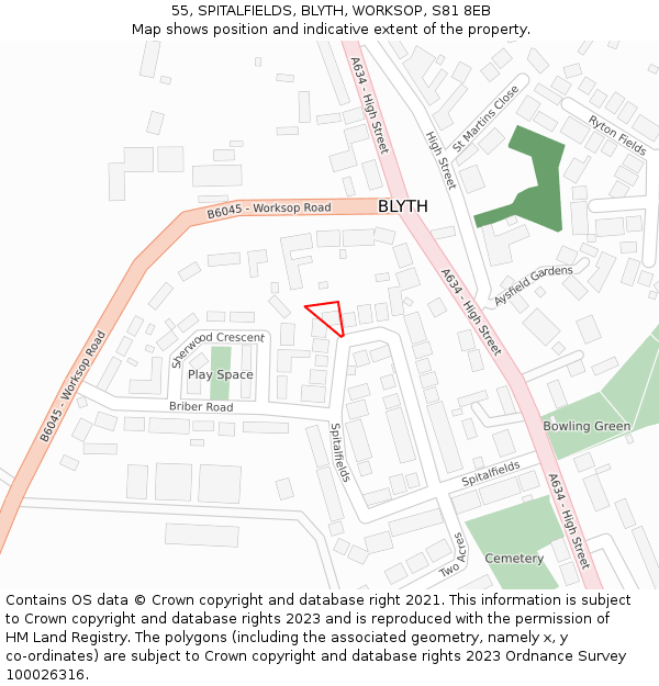 55, SPITALFIELDS, BLYTH, WORKSOP, S81 8EB: Location map and indicative extent of plot