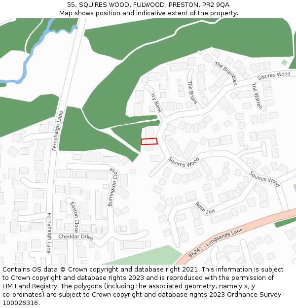 55, SQUIRES WOOD, FULWOOD, PRESTON, PR2 9QA: Location map and indicative extent of plot