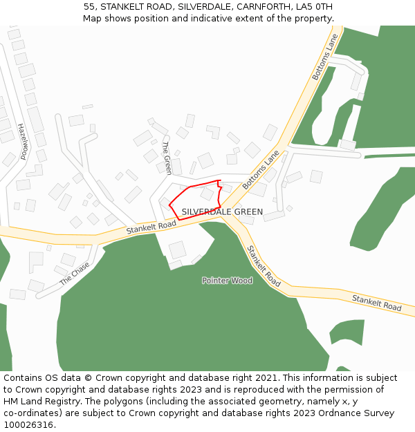 55, STANKELT ROAD, SILVERDALE, CARNFORTH, LA5 0TH: Location map and indicative extent of plot