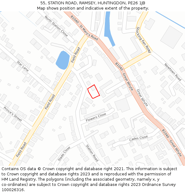 55, STATION ROAD, RAMSEY, HUNTINGDON, PE26 1JB: Location map and indicative extent of plot