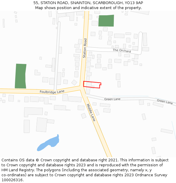 55, STATION ROAD, SNAINTON, SCARBOROUGH, YO13 9AP: Location map and indicative extent of plot
