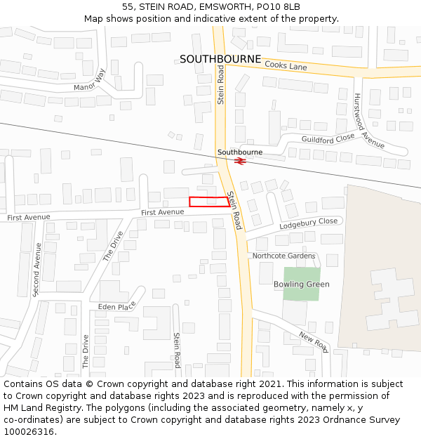 55, STEIN ROAD, EMSWORTH, PO10 8LB: Location map and indicative extent of plot